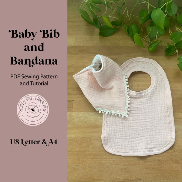 Baby Bib and Baby Bandana PDF Sewing Pattern |US Letter and A4 | Digital Pattern | Sewing Instructions Included