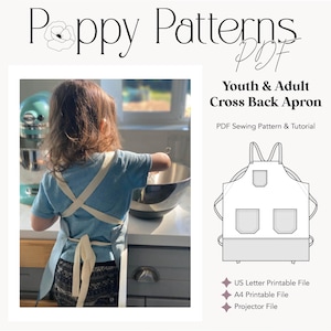 Cross Back Apron Sewing Pattern: Youth & Adult Sizes (PDF Pattern, US Letter/A4/Projector File Included