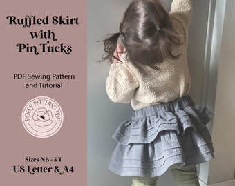 Ruffled Skirt with Pin Tucks for Baby or Toddler | US Letter Size  and A4 | Digital Sewing PDF Pattern | With Sewing Instructions | NB-5T