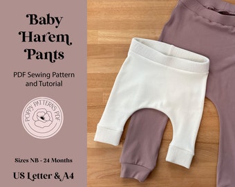 Baby Harem Pants PDF Pattern | US Letter Size & A4 Digital Sewing Pattern | Sewing Instructions Included | Beginner Friendly | NB-24 months