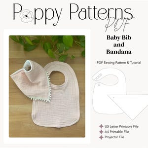 Baby Bib and Bandana Sewing Pattern (US Letter, A4, Projector File, PDF Download) Tutorial Included
