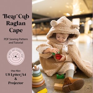 Costume de cape raglan ourson pour tout-petit PDF Patron de couture | Lettre US | A4 | Fichier projecteur | Modèle numérique | Instructions de couture incluses