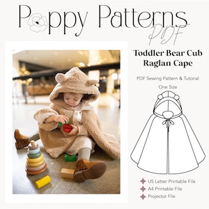 Naaipatroon berenwelpje cape peuter: raglanstijl (pdf-patroon, US Letter/A4/projectorbestand)
