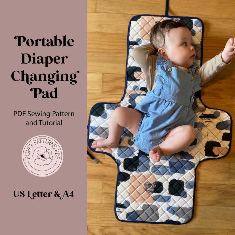Portable Diaper Changing Pad PDF Sewing Pattern US Letter Size and A4 Digital Sewing Pattern with Sewing Instructions and Illustrations image 1