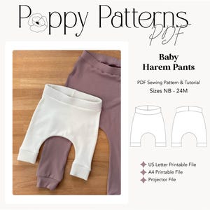 Baby Harem Pants Sewing Pattern: NB-24 Months (PDF Pattern, US Letter/A4/Projector File)