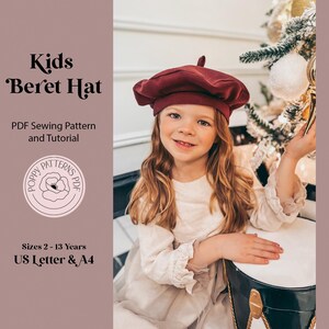 Patrón de costura en PDF para gorro de boina para niños / Tamaño carta de EE. UU. y A4 / Patrón digital / Instrucciones de costura incluidas / Tallas de 2 a 13 años