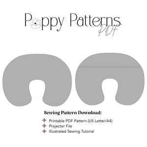 A fashion flat of the Handmade Nursing Pillow Cover designed by PoppyPatternsPDF, Digital Download, Files included are US Letter Printable File, A4 Printable File, a Projector File, and an illustrated sewing tutorial. Beginner friendly sewing project for new moms and makes for a great handmade gift.