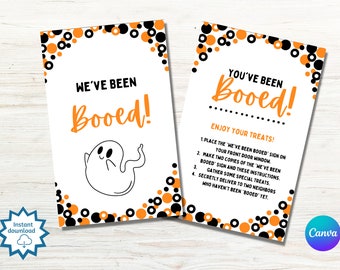 Printable You've Been Booed Sign | Editable Canva Template We've Been Booed Sign | Polka Dot Booed Sign | Halloween Game Printable