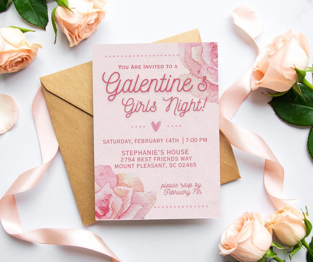 Elegant Galentine's Girls Night Invitation, Editable Template (digital ...