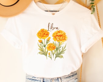 Libra shirt, libra season, libra gift, marigolds, October birth flower, cute libra shirt,  birthday month sweater, October gift, sizes S-5x