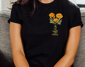 Libra shirt, libra season, libra gift, marigolds, October birth flower, cute libra shirt,  birthday month sweater, October gift, sizes S-5x