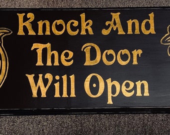 Labyrinth, Knock And The Door Will Open, Wooden Sign, Gothic Decor, Gallery Wall