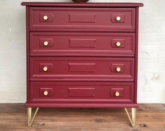 red and gold dresser Red and White Patterned Wooden Chest of Drawers