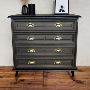 small chest of drawers in anthracite - black with gold accents