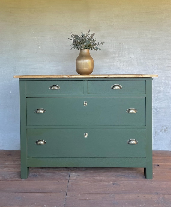 Wooden Chest of Drawers Olive Green Old Farmer's Chest of Drawers in  Country House Style Solid Wood Chest of Drawers With Locks Vanity Unit Chest  of Drawers Vintage Olive Green Unique -