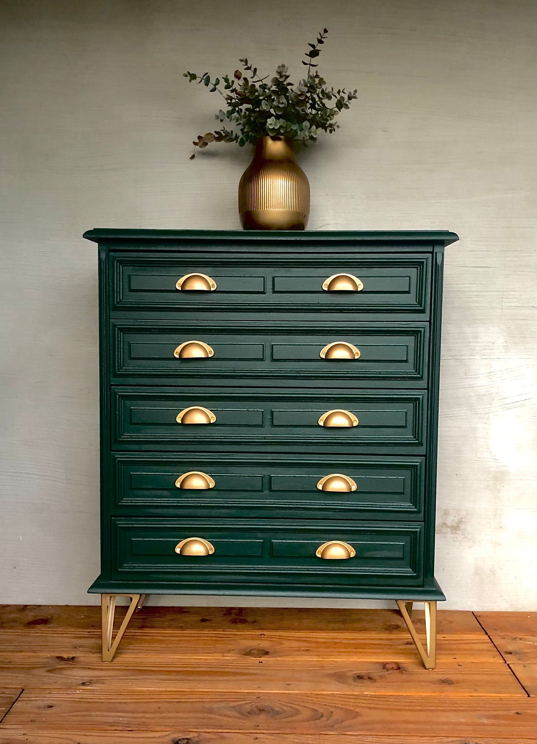 Green Dresser With Gold Accents Chest of Drawers Chest of Etsy