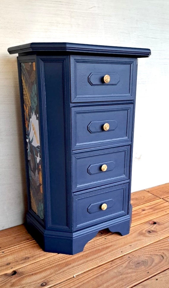 Beistellschrank blau | edler Beistelltisch | kleine Kommode mit Schubladen | Unikat Einzelstück | Blue Sideboard