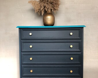 Blaue Vintage Kommode mit Gold Akzenten B-WARE !!