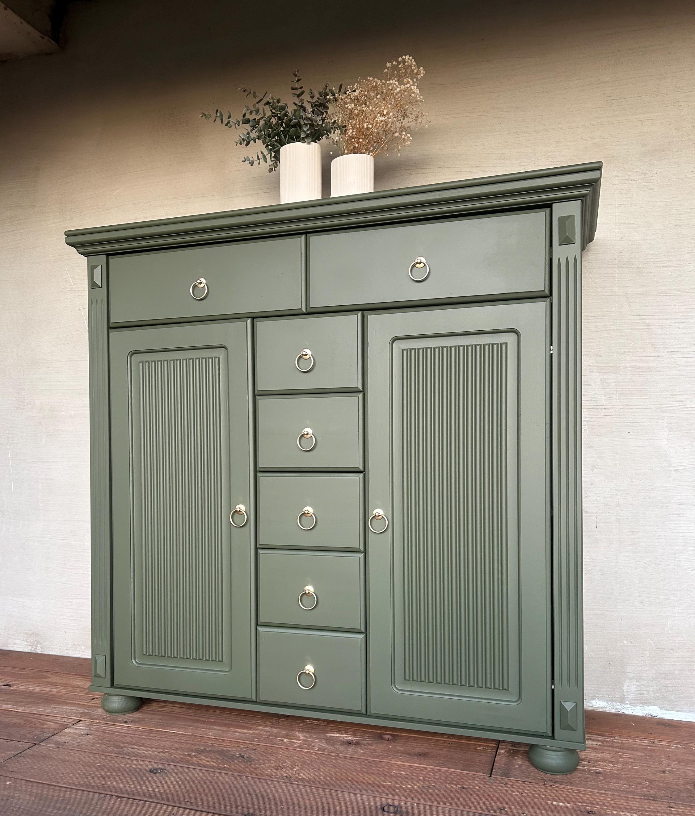 Olive Green Chest of Drawers With Gold Accents | Sideboard With Gold Accents | Chest of Drawers | Unique Piece | One-of-a-kind
