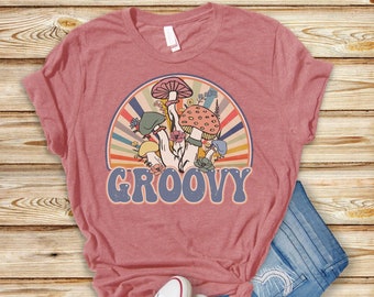 Retro Groovy Shirt, Preppy Shirt, Hippie Shirt, Mushroom Shirt, Magic Mushroom Top, Fall Shirt, Retro Mushroom Shirt, Plant Shirt