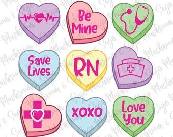 Conversation Hearts Valentine's Day Digital Download,Nurse Valentines Day PNG SVG,Positive Affirmation Nurse Sublimation,Valentine's Clipart