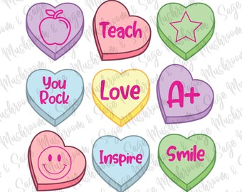 Conversation Hearts Valentine's Day Digital Download,Teacher Valentines Day PNG SVG,Positive Affirmation Sublimation,Valentine's Clipart