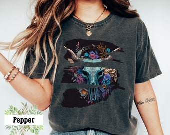 Comfort Colors Boho Cow Skull Shirt,Western Graphic Tee,Bull Skull Shirt,Cowgirl Tshirt,Country Shirt,Country Girl Shirt,Western Clothing