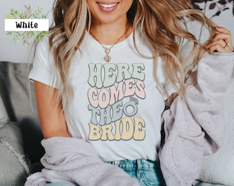 Bride Tee,Here comes the Bride,Bride T-shirt,Bride T Shirt,Bachelorette Party T Shirts,Engagement Gift,Comfort Colors Tee, Boho Retro Bride