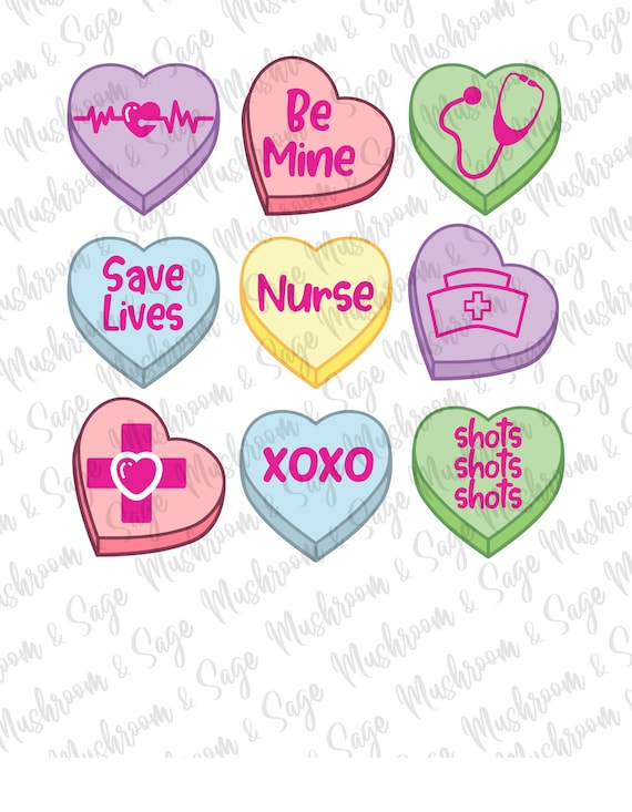 Conversation Hearts Valentine's Day Digital Download,Nurse Valentines Day PNG SVG,Positive Affirmation Nurse Sublimation,Valentine's Clipart