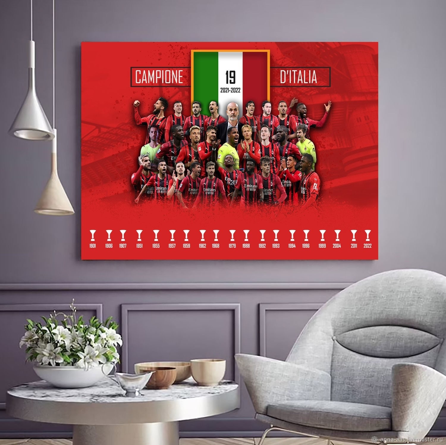 AC Milan Poster, Serie A 2022 Champions AC Milan,ac Milan Canvas Wall Art, milan Canvas , Serie A Wall Art,gift for Kids,football Poster -  UK