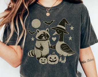 Goose and Raccoon  Halloween Comfort Colors® Shirt, Funny Goose Shirt, Goose Lover,  Funny Raccoon Shirt, Sassy Raccoon Tee, Washed Shirt