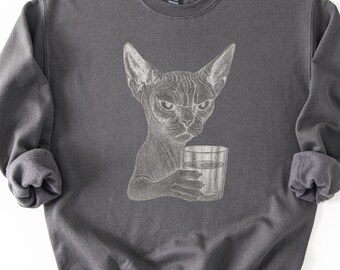 Vintage Sphynx Cat Sweatshirt, 90s Tattoo Style Cat Crewneck, Retro Y2K Cat Lovers Gift