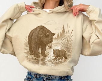 Bear Sweatshirt, Vintage Brown Bear Crewneck, Woodland Mom Gift, Nature Lover Sweater, Grizzly Bear Pullover, Mother's Day Gift for Her