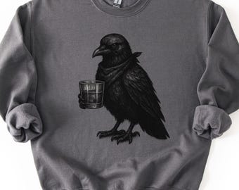 Gothic Raven Sweatshirt, Vintage Crow Crewneck, Dark Academia Bird Gift, Witchy Corvid Sweater, Black Bird Pullover, Halloween Gift