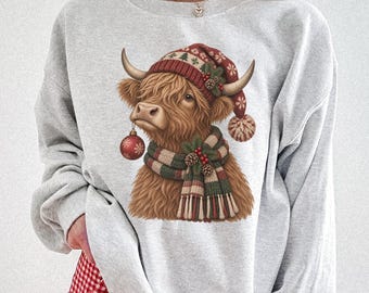 Highland Cow Christmas Sweatshirt, Christmas Cow Sweater, Highland Cow Crewneck, Cow Lover Gift, Farm Christmas Shirt, Western Holiday Gift