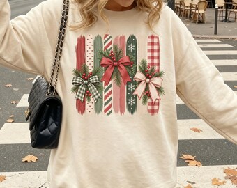 Christmas Bow Sweatshirt, Coquette Christmas Sweater, Holiday Bow Crewneck, Cute Christmas Shirt, Festive Holiday Sweater, Xmas Gift for Her
