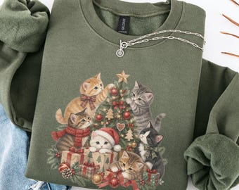 Christmas Cat Sweatshirt, Christmas Kittens Crewneck, Cat Lover Holiday Sweater, Cute Cat Christmas Shirt, Kitten Mom Gift, Festive Cat Gift