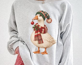 Christmas Goose Sweatshirt, Festive Goose Sweater, Holiday Goose Crewneck, Goose Lover Gift, Christmas Animal Shirt, Cute Winter Sweatshirt
