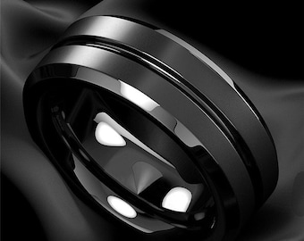 Black Groove Matte 8mm Stainless Steel Ring, Best for Wedding, Engagementand birthday gifts for Men and women by MHK.