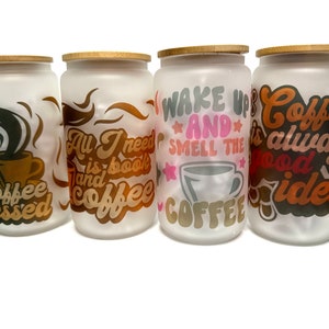 Set of 4 Glass Coffee Tumblers | Perfect Gift Set for Coffee Lovers, Housewarming, or Wedding Registry | Coffee Themed Gifts