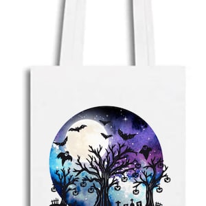 Purple Spooky Season Tote Bag, Bag for Trick or Treating, Trick or Treating Gift Bag, Personalized Halloween Tote Bag, Halloween Tote