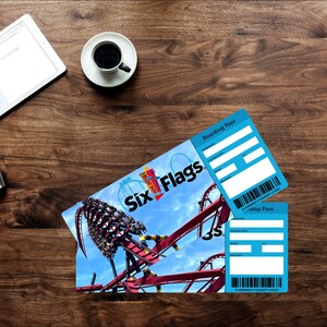 Printable SIX FLAGS Surprise Gift Ticket. Boarding Pass. Trip Ticket ...