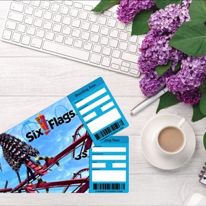 Printable SIX FLAGS Surprise Gift Ticket. Boarding Pass. Trip Ticket ...