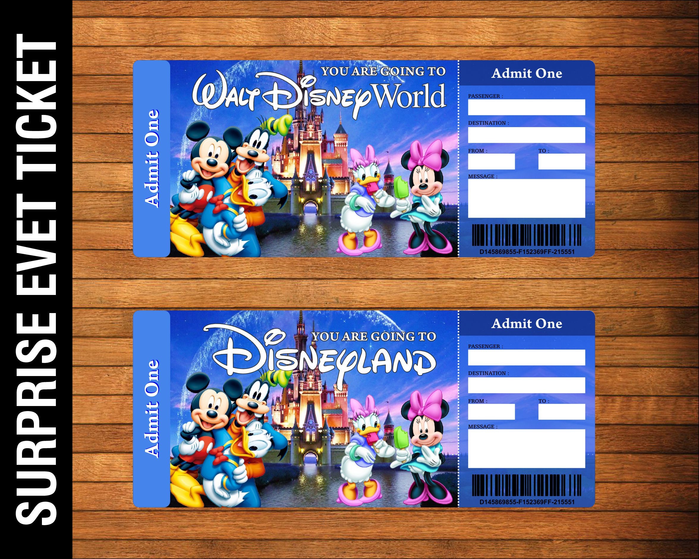 Printable Theme Park Surprise Reveal Ticket Editable Gift Etsy