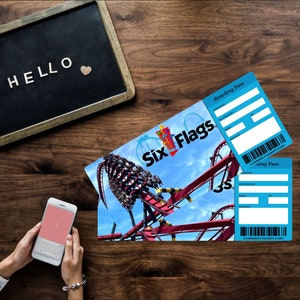 Printable SIX FLAGS Surprise Gift Ticket. Boarding Pass. Trip Ticket ...