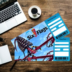 Printable SIX FLAGS Surprise Gift Ticket. Boarding Pass. Trip Ticket ...