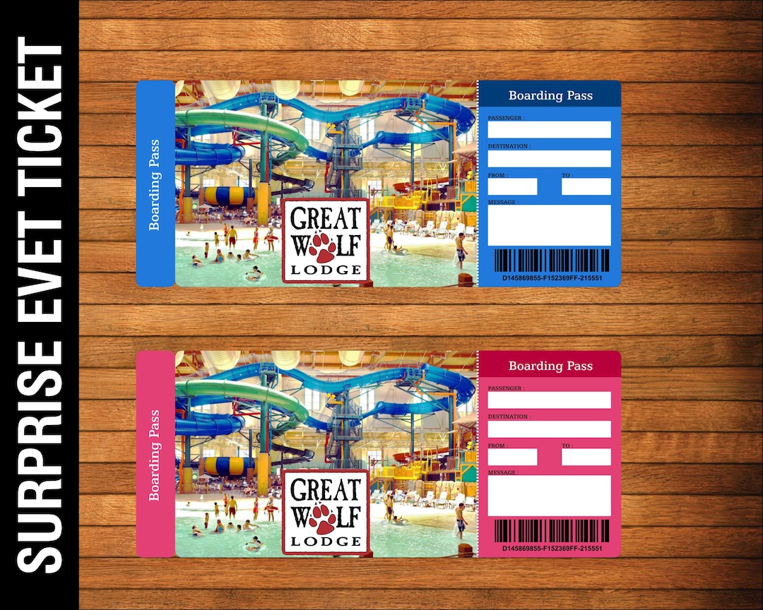 Printable Great Wolf Lodge Surprise Trip Gift Ticket Amucement Etsy