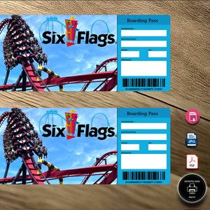 Printable SIX FLAGS Surprise Gift Ticket. Boarding Pass. Trip Ticket ...