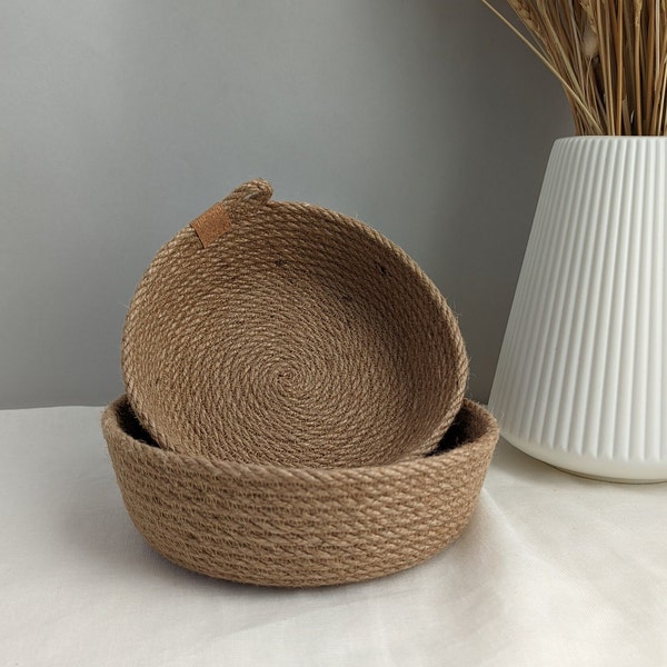 Wicker basket Bread box Rope bowl Zero-waste food storage Basket with lid Jute basket