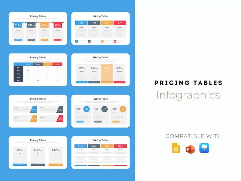 PRICING TABLES Infographics - Google Slides Keynote PPT, Illustrator ...